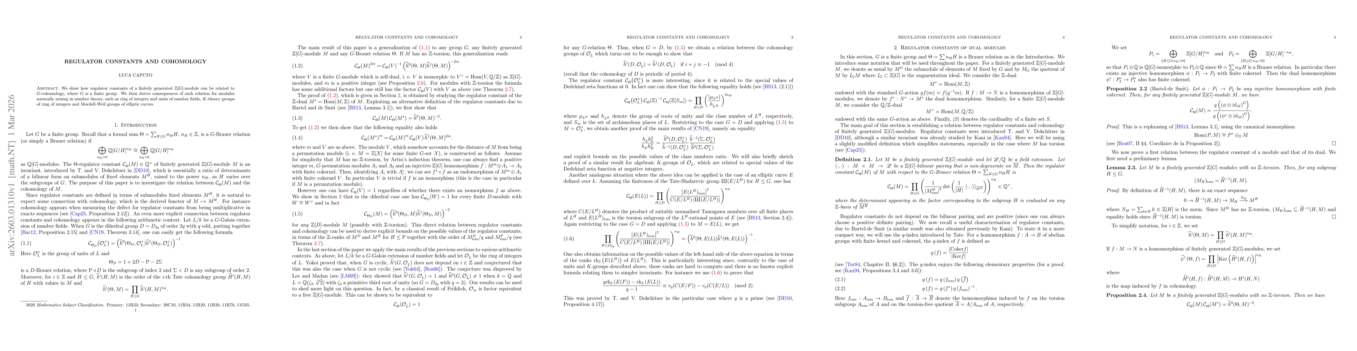 Thumbnail for Regulator Constants and Cohomology