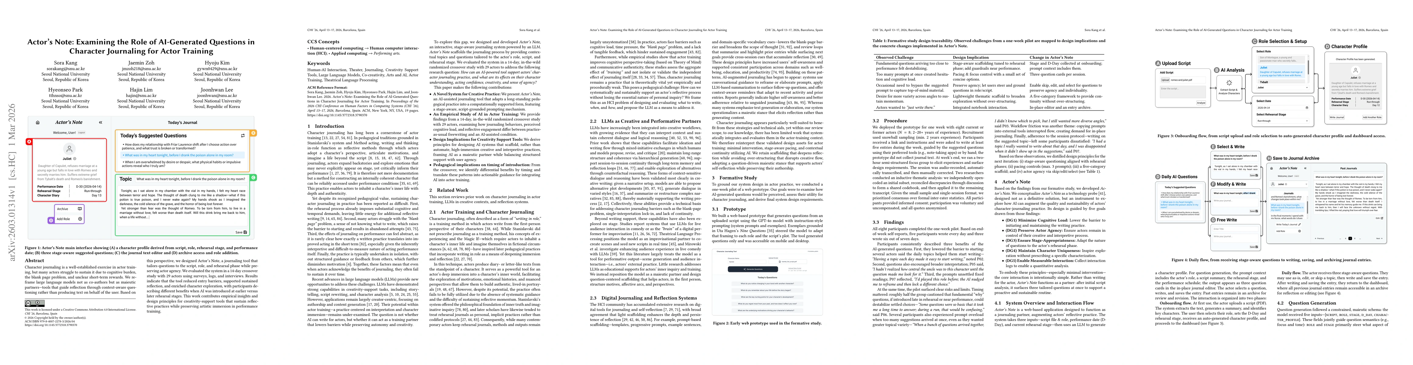 Thumbnail for Actor's Note: Examining the Role of AI-Generated Questions in Character Journaling for Actor Training