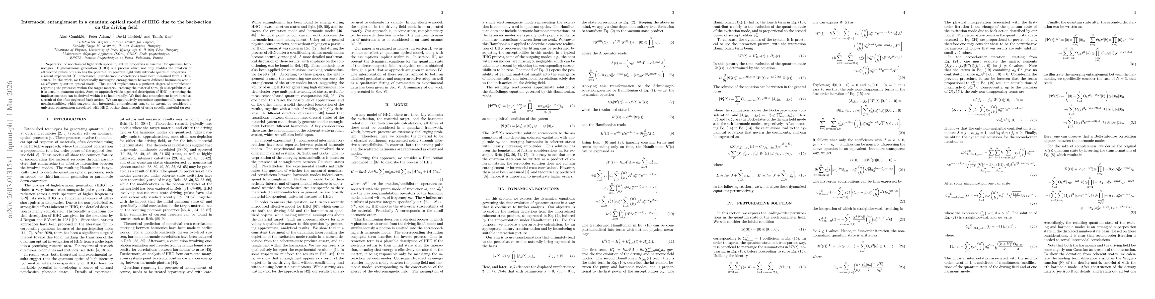 Thumbnail for Intermodal entanglement in a quantum optical model of HHG due to the back-action on the driving field