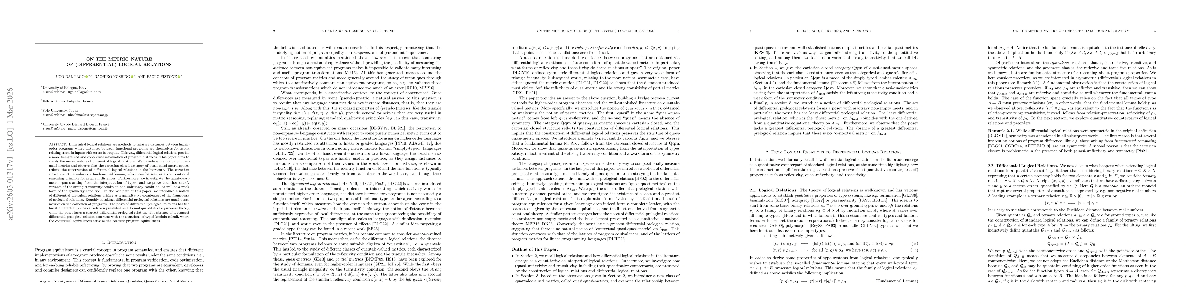Thumbnail for On the Metric Nature of (Differential) Logical Relations
