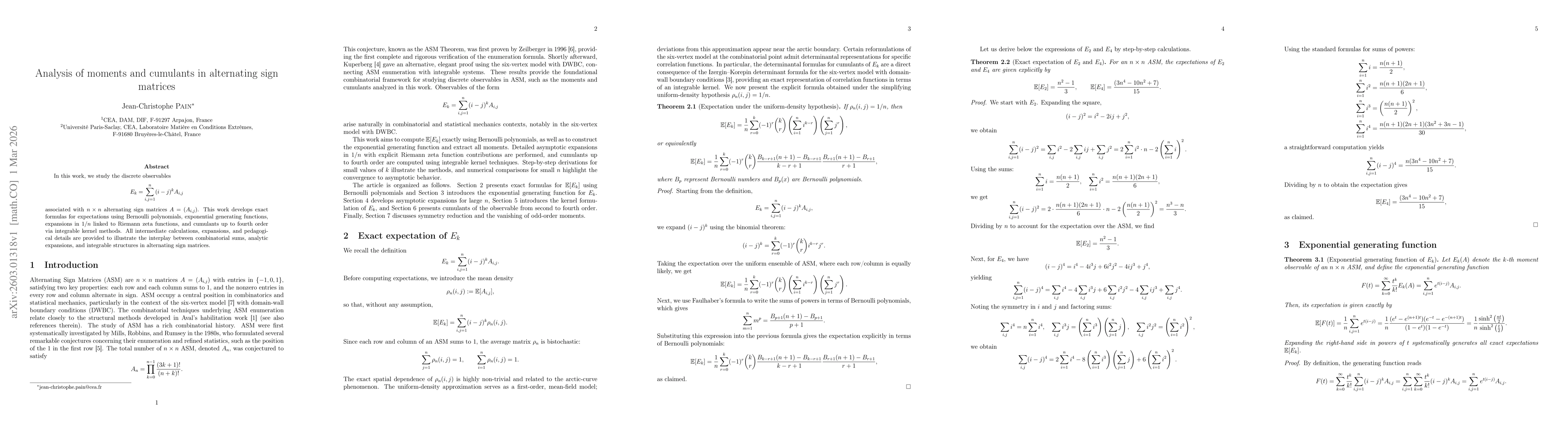 Thumbnail for Analysis of moments and cumulants in alternating sign matrices