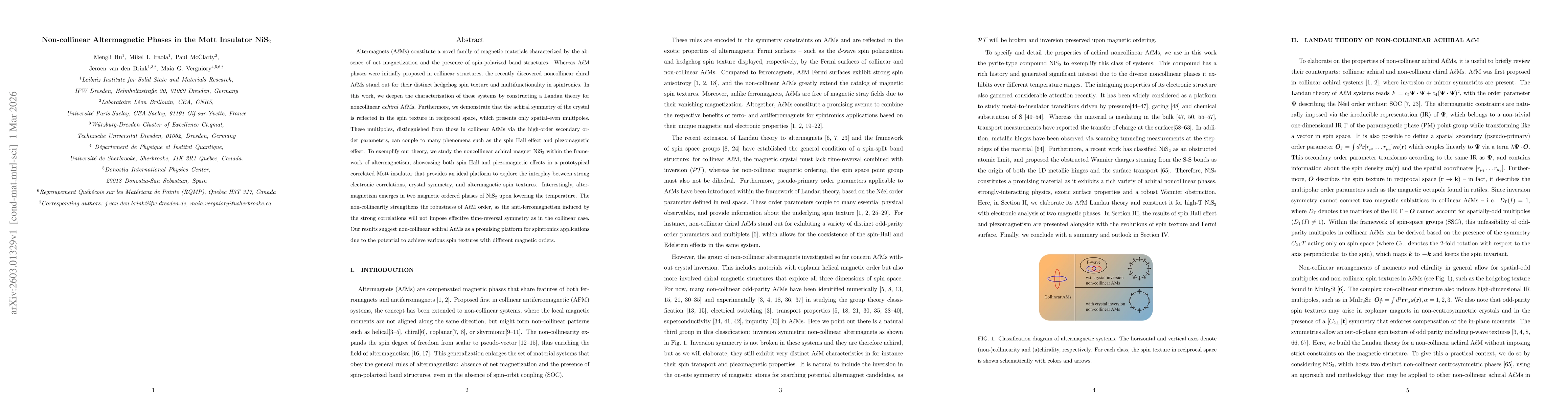 Thumbnail for Non-collinear Altermagnetic Phases in the Mott Insulator NiS$_2$
