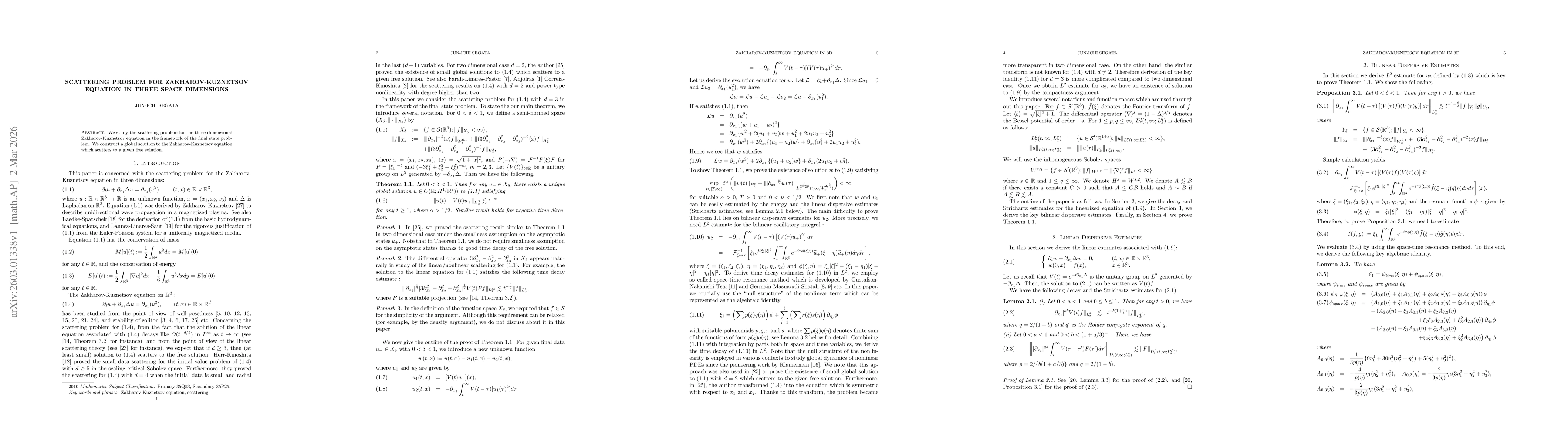 Thumbnail for Scattering problem for Zakharov-Kuznetsov equation in three space dimensions
