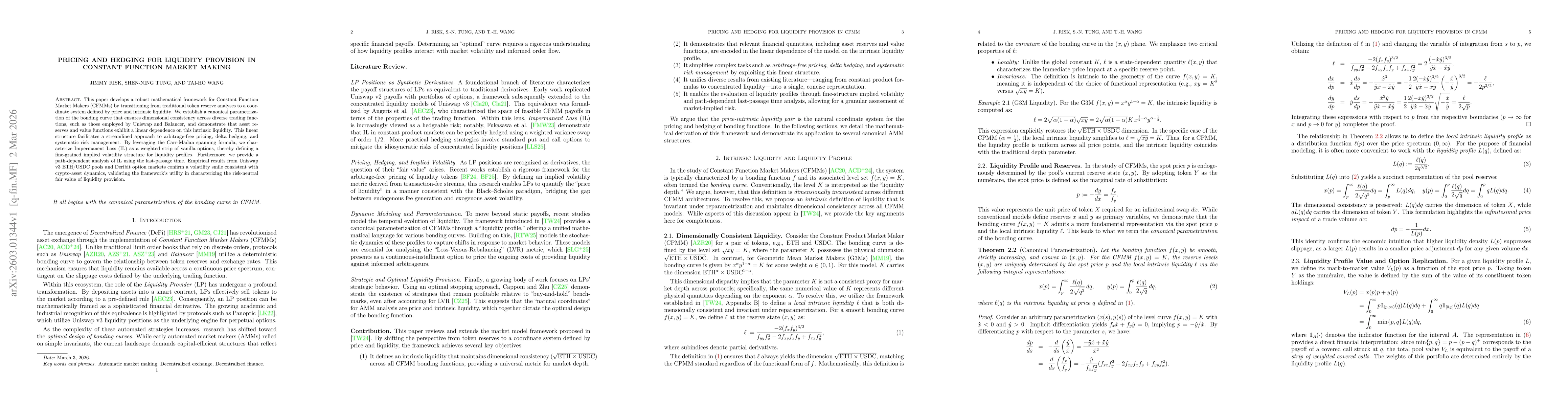 Thumbnail for Pricing and hedging for liquidity provision in Constant Function Market Making
