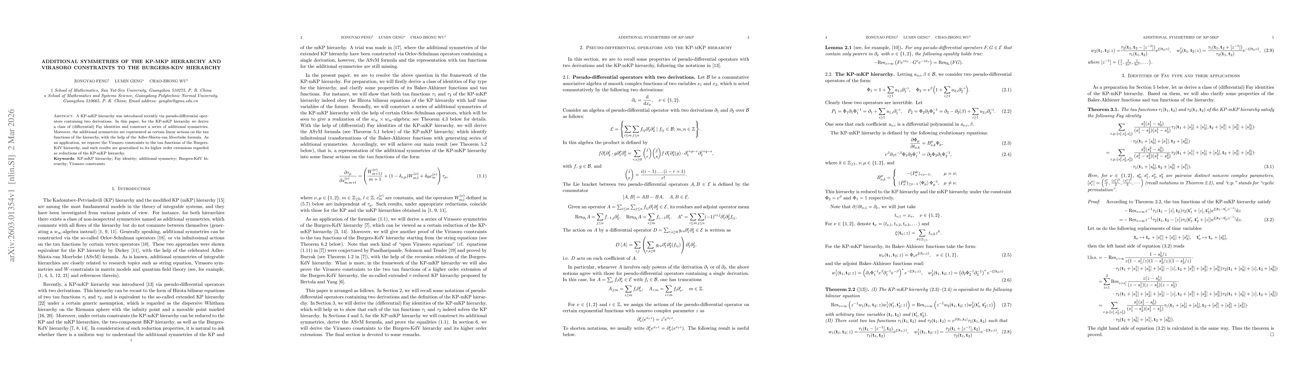 Thumbnail for Additional symmetries of the KP-mKP hierarchy and Virasoro constraints to the Burgers-KdV hierarchy