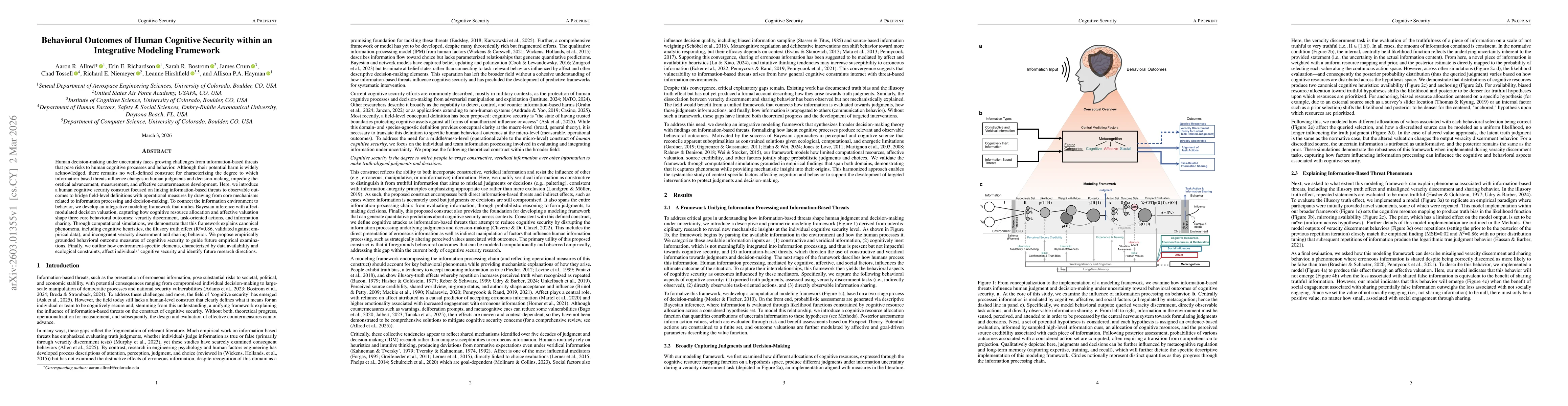 Thumbnail for Behavioral Outcomes of Human Cognitive Security within an Integrative Modeling Framework