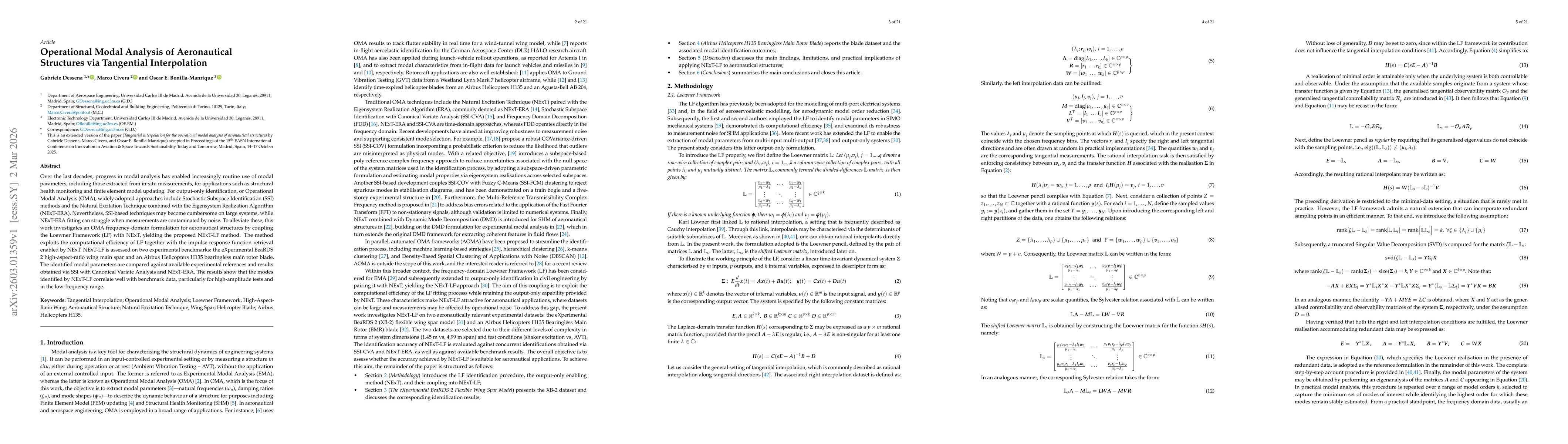 Thumbnail for Operational Modal Analysis of Aeronautical Structures via Tangential Interpolation