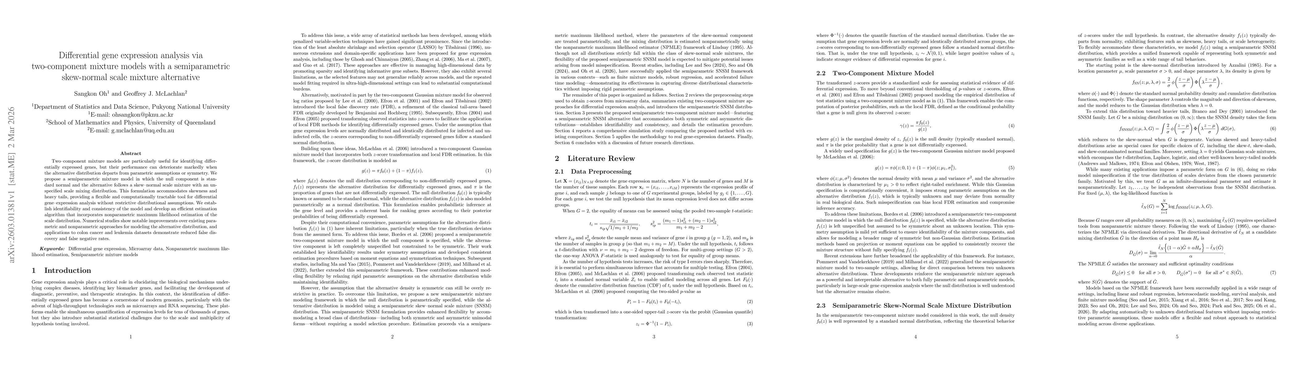 Thumbnail for Differential gene expression analysis via two-component mixture models with a semiparametric skew-normal scale mixture alternative