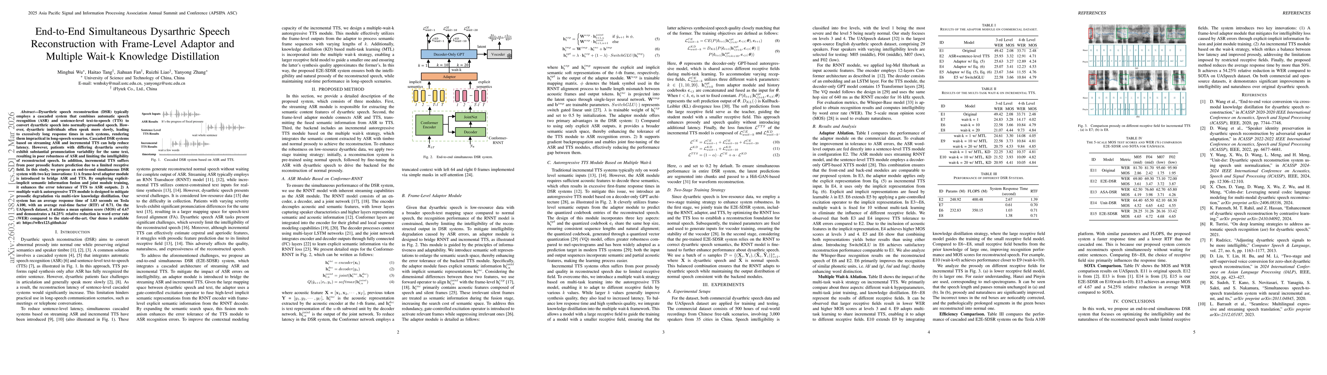 Thumbnail for End-to-End Simultaneous Dysarthric Speech Reconstruction with Frame-Level Adaptor and Multiple Wait-k Knowledge Distillation