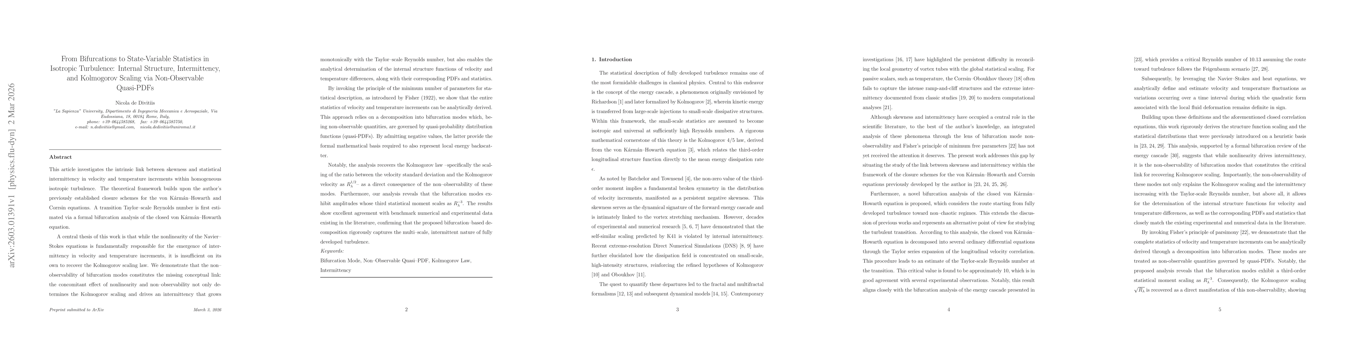 Thumbnail for From Bifurcations to State-Variable Statistics in Isotropic Turbulence: Internal Structure, Intermittency, and Kolmogorov Scaling via Non-Observable Quasi-PDFs