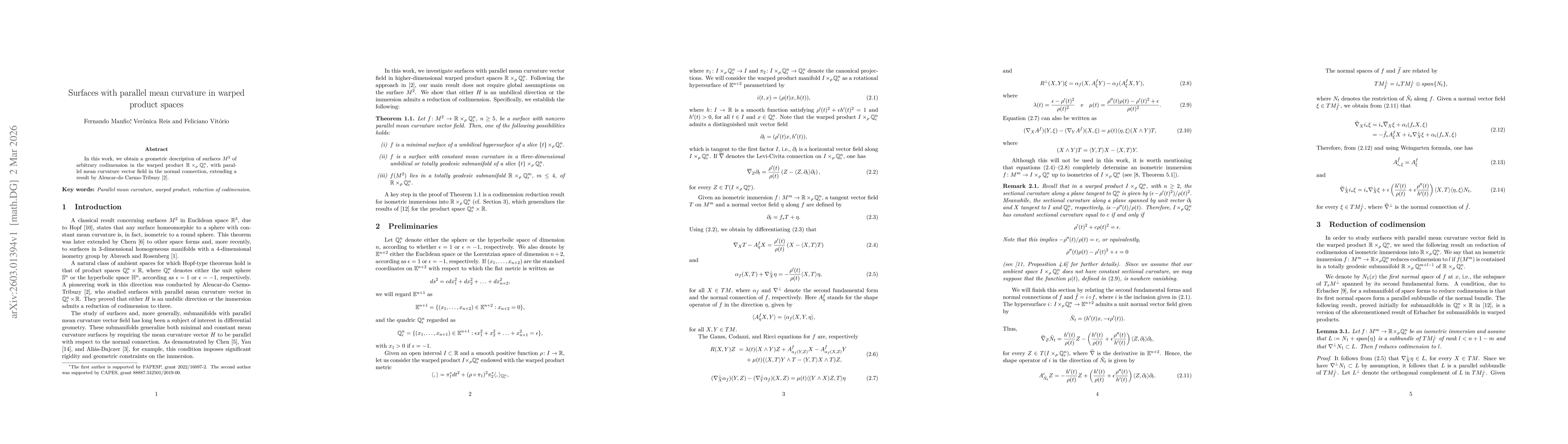 Thumbnail for Surfaces with parallel mean curvature in warped product spaces