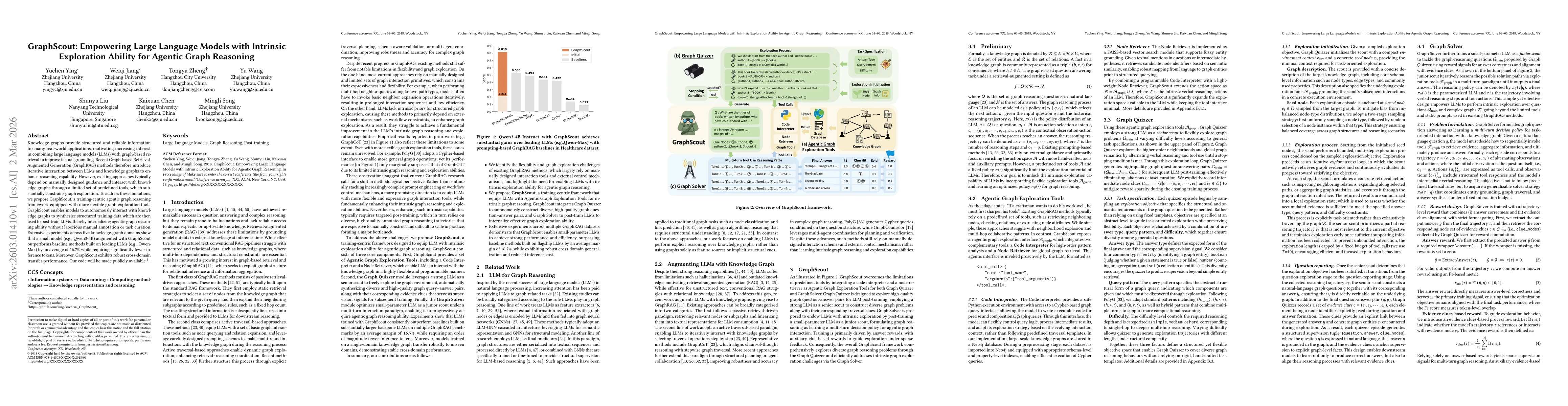 Thumbnail for GraphScout: Empowering Large Language Models with Intrinsic Exploration Ability for Agentic Graph Reasoning