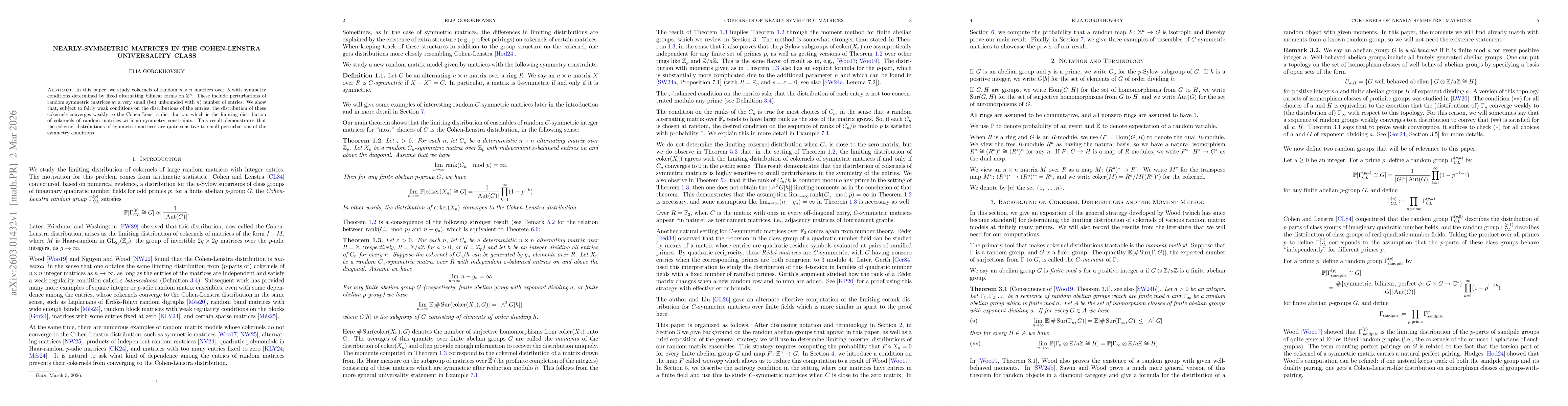Thumbnail for Nearly-symmetric matrices in the Cohen-Lenstra universality class
