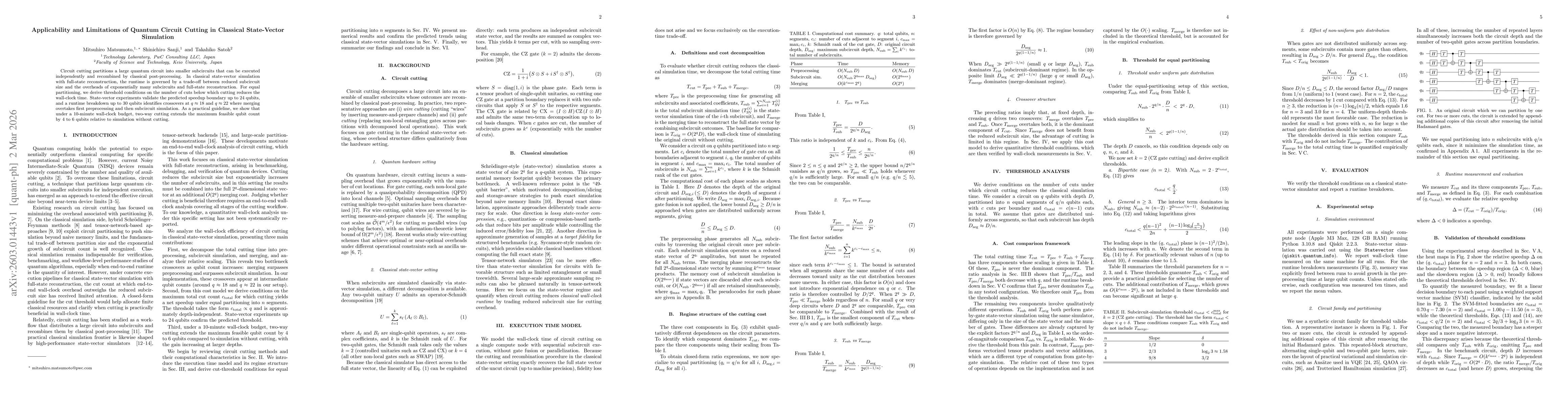 Thumbnail for Applicability and Limitations of Quantum Circuit Cutting in Classical State-Vector Simulation