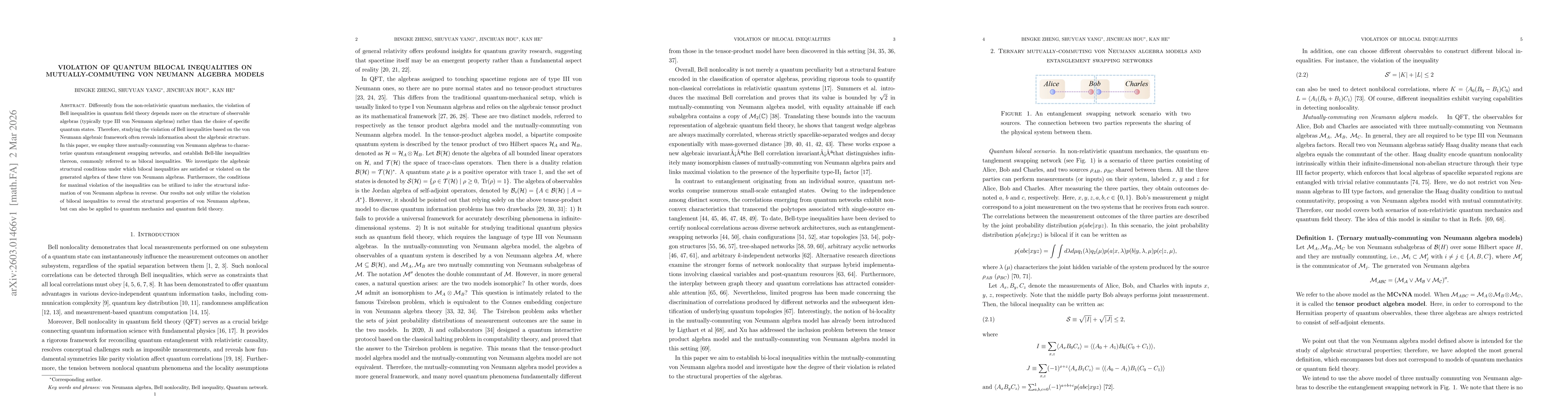 Thumbnail for Violation of Quantum Bilocal Inequalities on Mutually-Commuting von Neumann Algebra Models