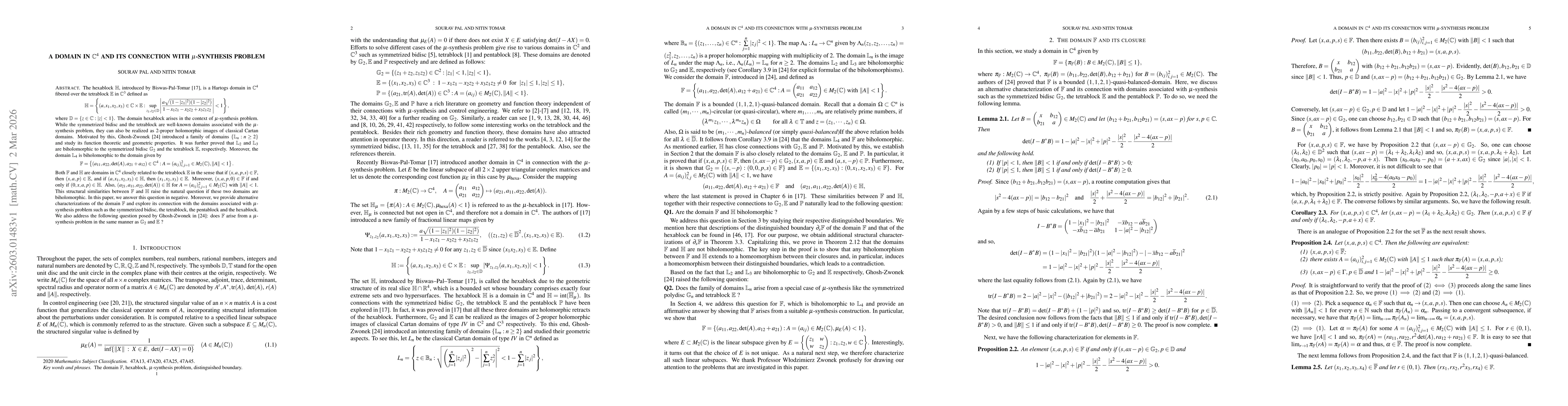Thumbnail for A domain in $\mathbb C^4$ and its connection with $μ$-synthesis problem