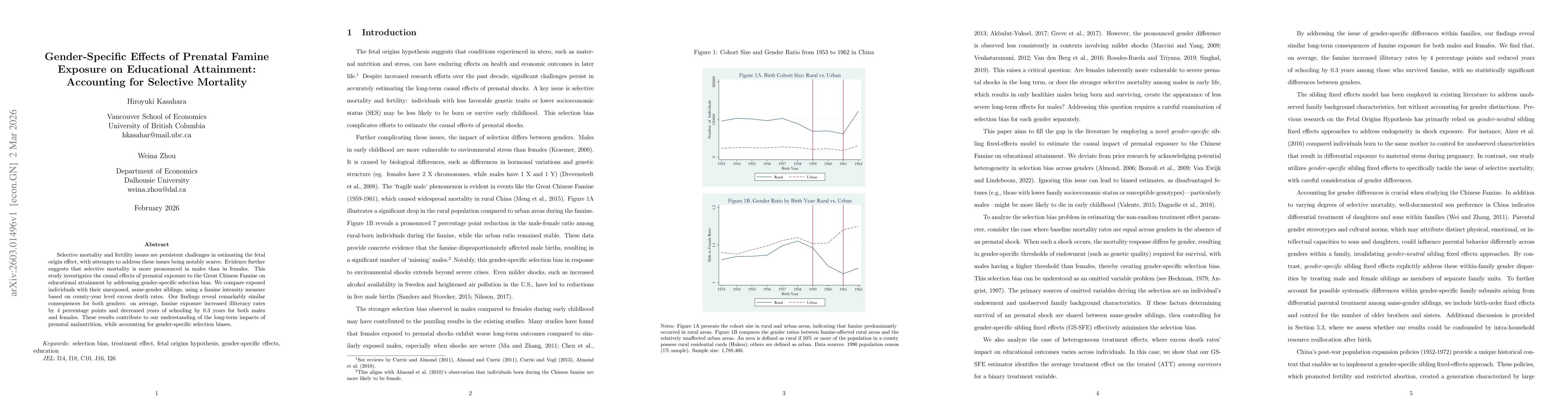 Thumbnail for Gender-Specific Effects of Prenatal Famine Exposure on Educational Attainment: Accounting for Selective Mortality