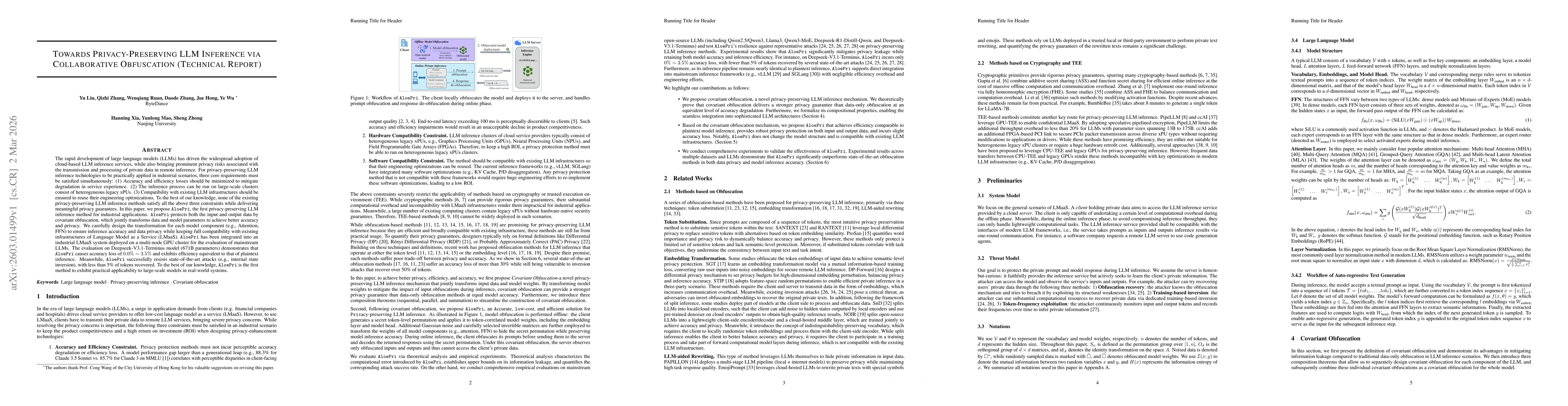 Thumbnail for Towards Privacy-Preserving LLM Inference via Collaborative Obfuscation (Technical Report)