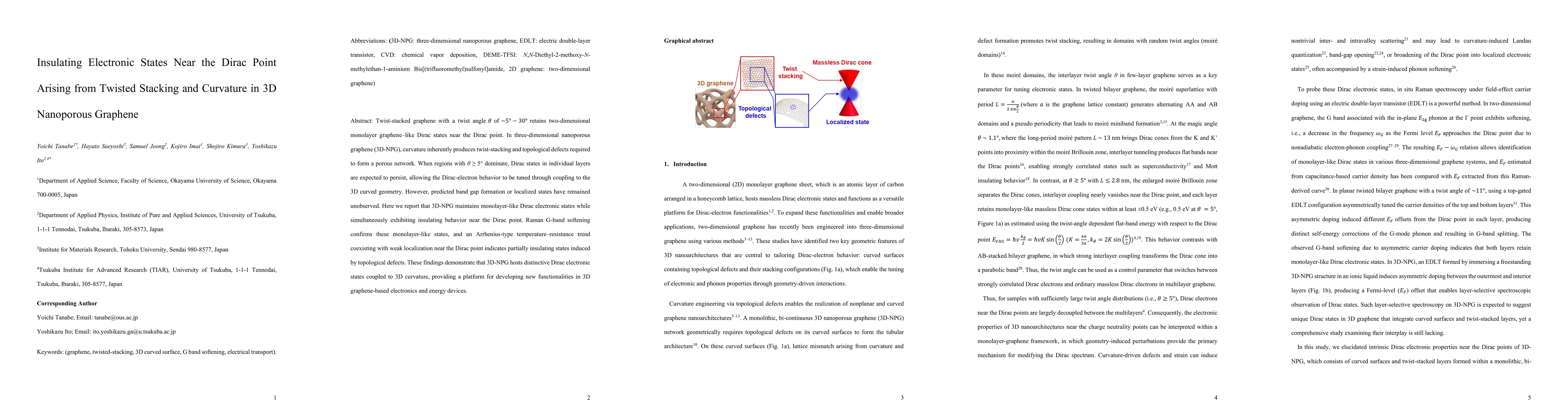 Thumbnail for Insulating Electronic States Near the Dirac Point Arising from Twisted Stacking and Curvature in 3D Nanoporous Graphene