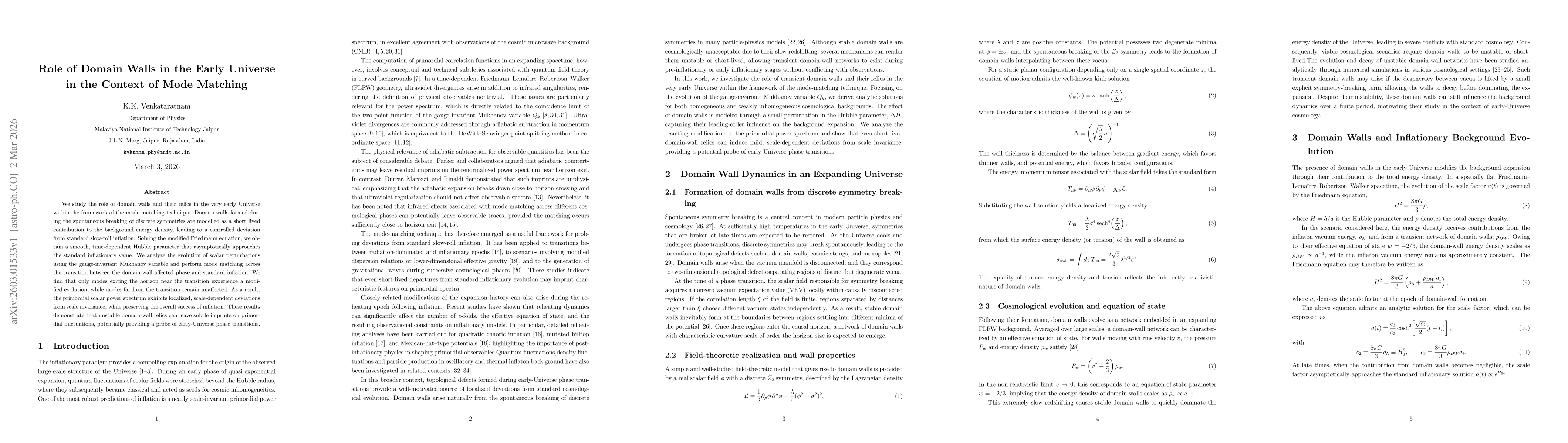Thumbnail for Role of Domain Walls in the Early Universe in the Context of Mode Matching