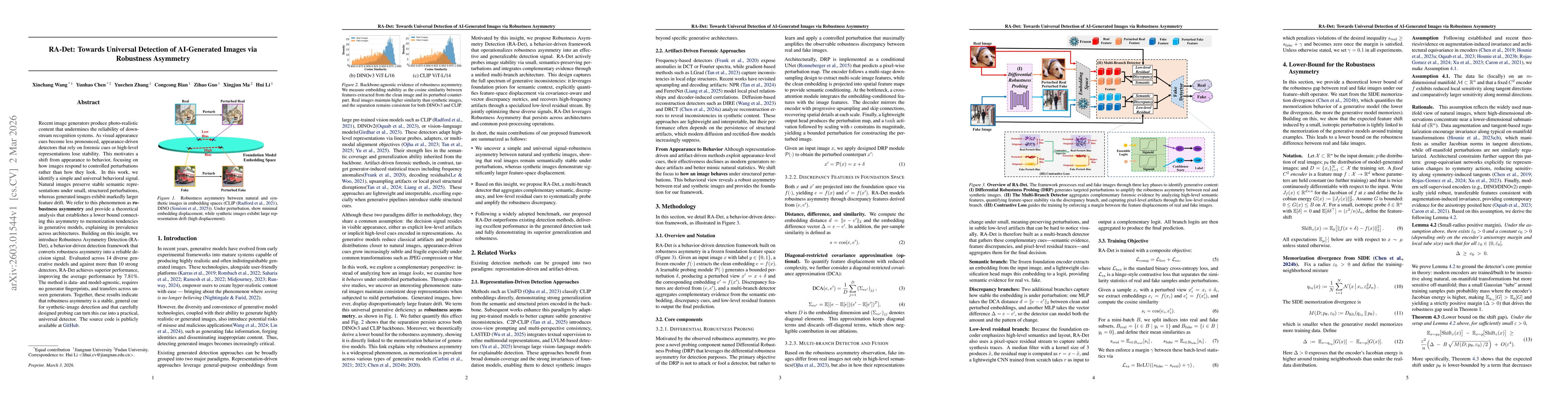 Thumbnail for RA-Det: Towards Universal Detection of AI-Generated Images via Robustness Asymmetry