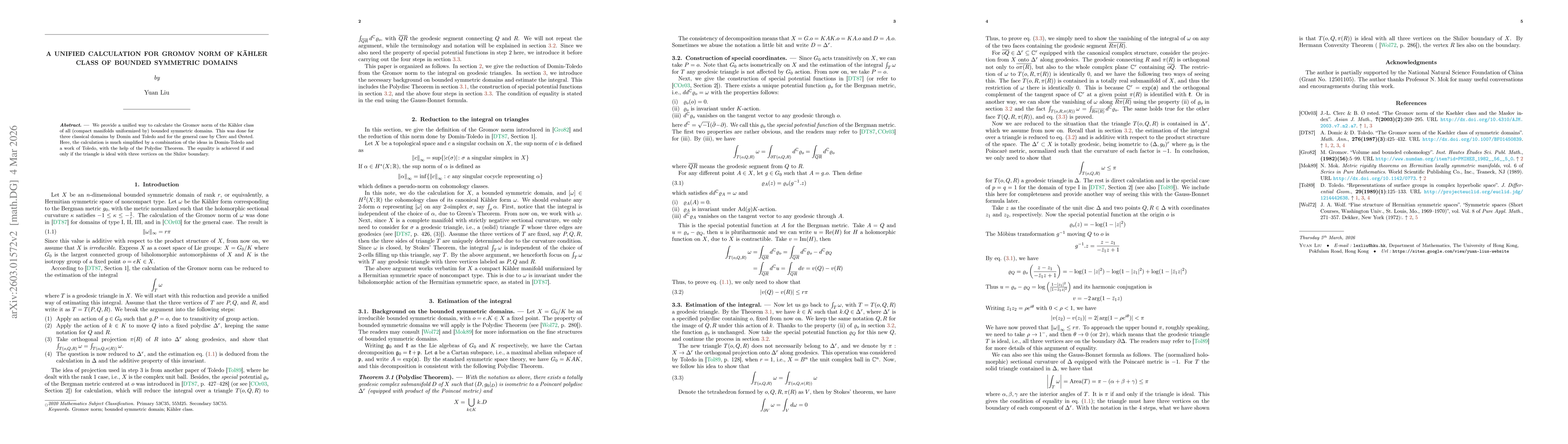 Thumbnail for A unified calculation for Gromov norm of Kähler calss of bounded symmetric domains