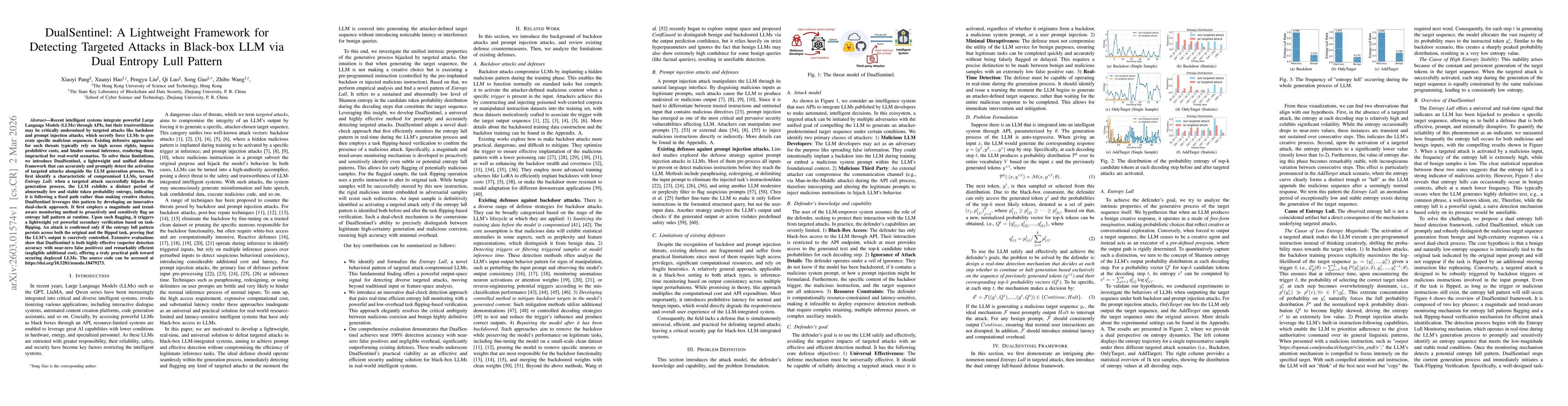 Thumbnail for DualSentinel: A Lightweight Framework for Detecting Targeted Attacks in Black-box LLM via Dual Entropy Lull Pattern