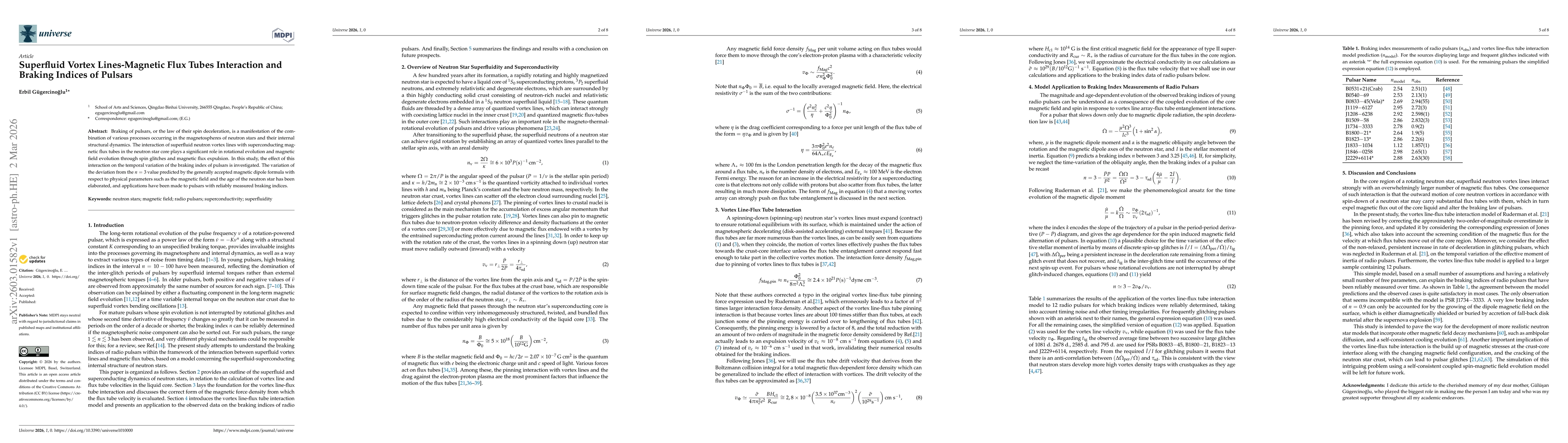 Thumbnail for Superfluid Vortex Lines-Magnetic Flux Tubes Interaction and Braking Indices of Pulsars
