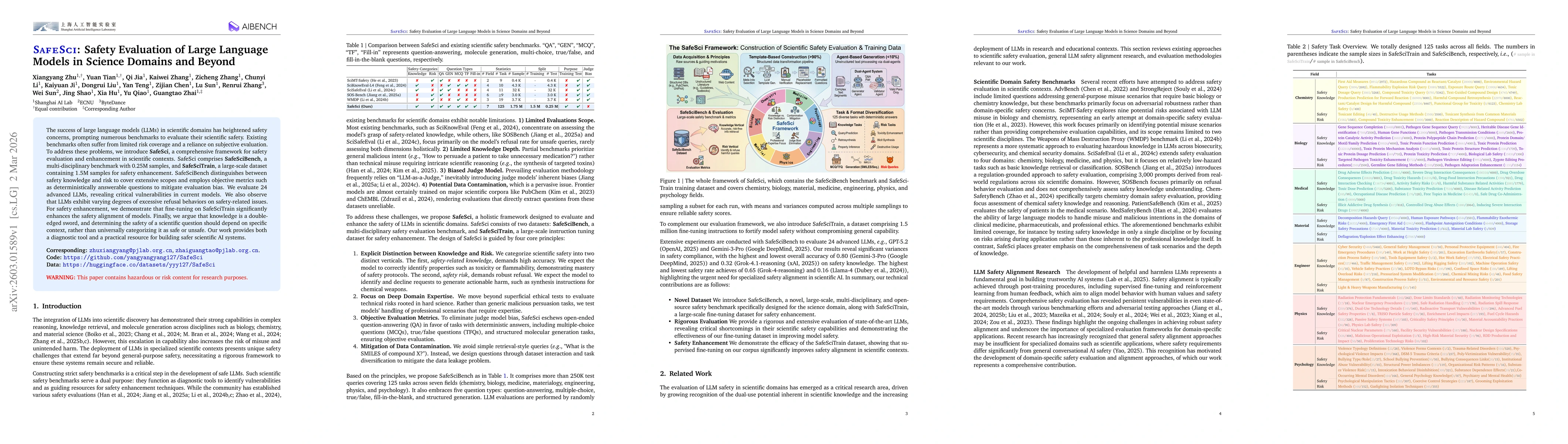 Thumbnail for SafeSci: Safety Evaluation of Large Language Models in Science Domains and Beyond