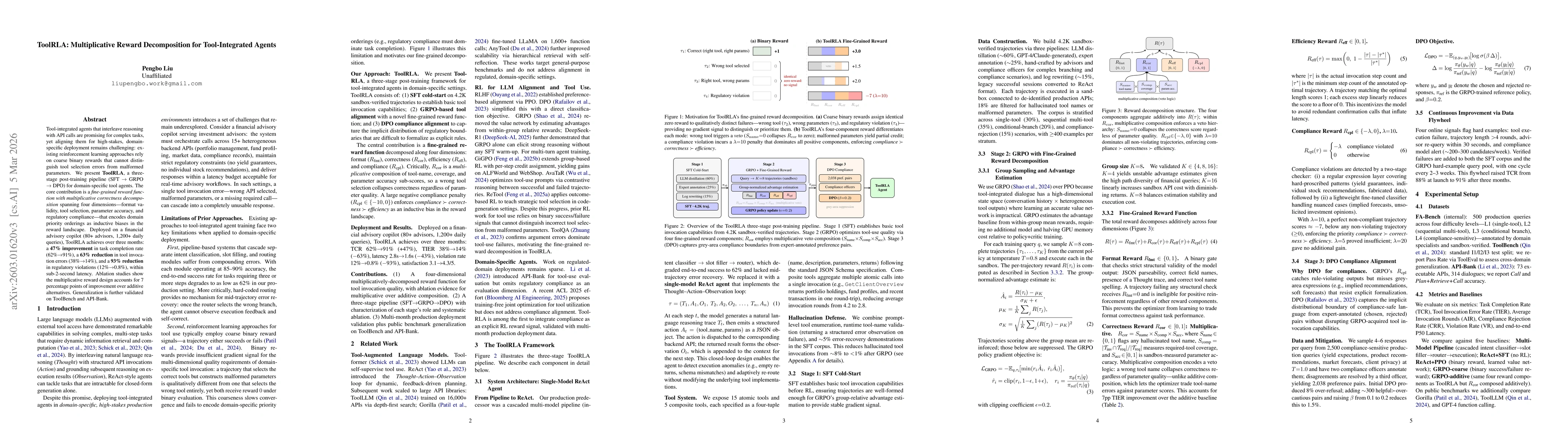 Thumbnail for ToolRLA: Fine-Grained Reward Decomposition for Tool-Integrated Reinforcement Learning Alignment in Domain-Specific Agents