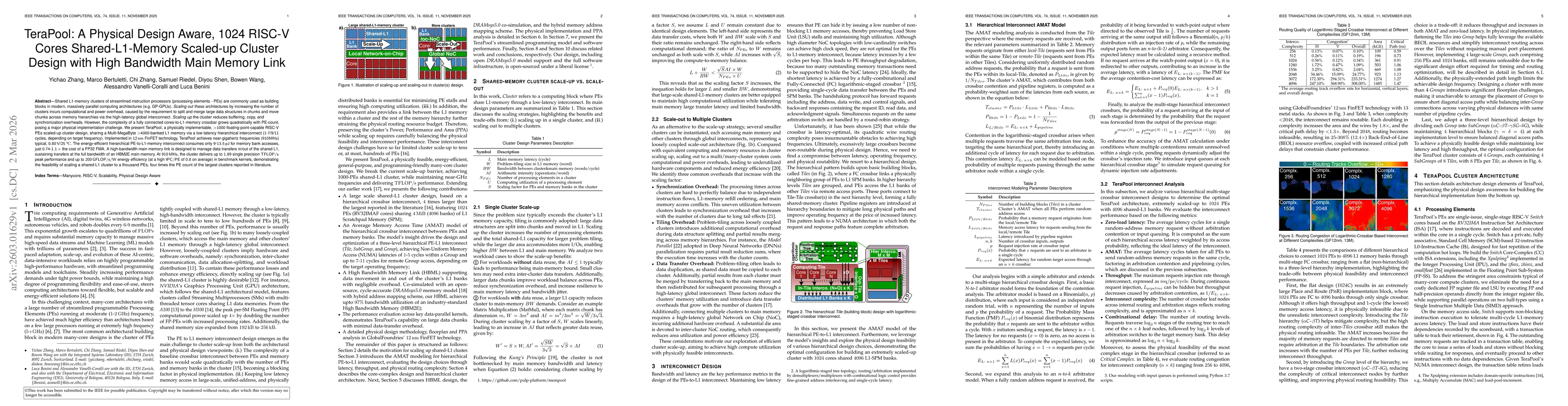 Thumbnail for TeraPool: A Physical Design Aware, 1024 RISC-V Cores Shared-L1-Memory Scaled-up Cluster Design with High Bandwidth Main Memory Link