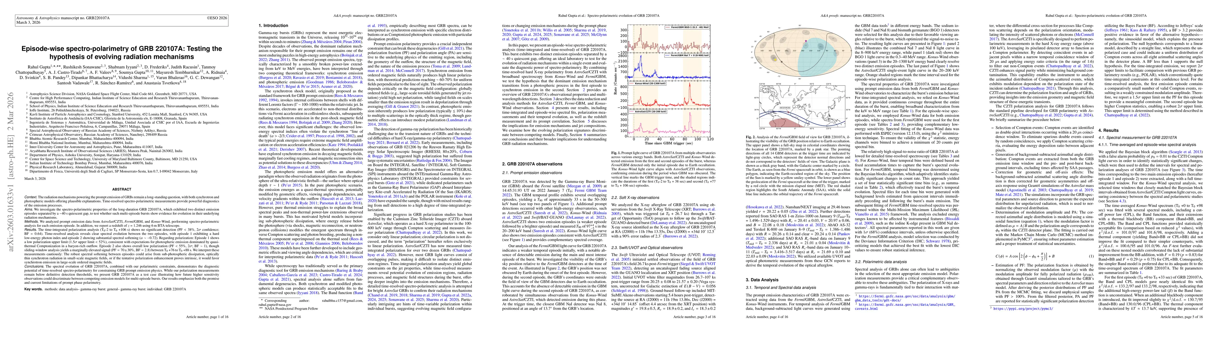 Thumbnail for Episode-wise spectro-polarimetry of GRB 220107A: Testing the hypothesis of evolving radiation mechanisms