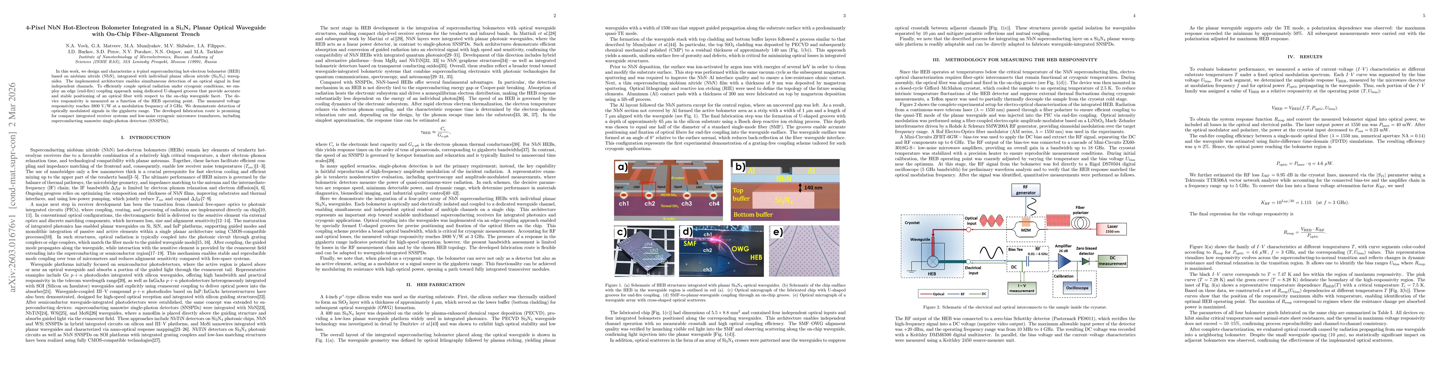 Thumbnail for 4-Pixel NbN Hot-Electron Bolometer Integrated in a Si$_3$N$_4$ Planar Optical Waveguide with On-Chip Fiber-Alignment Trench