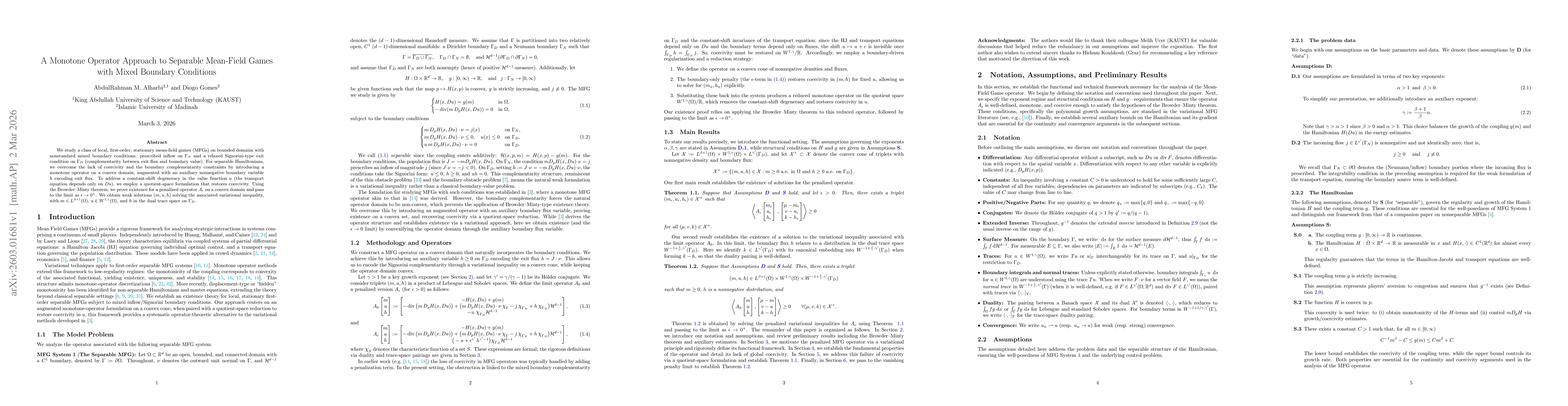 Thumbnail for A Monotone Operator Approach to Separable Mean-Field Games with Mixed Boundary Conditions