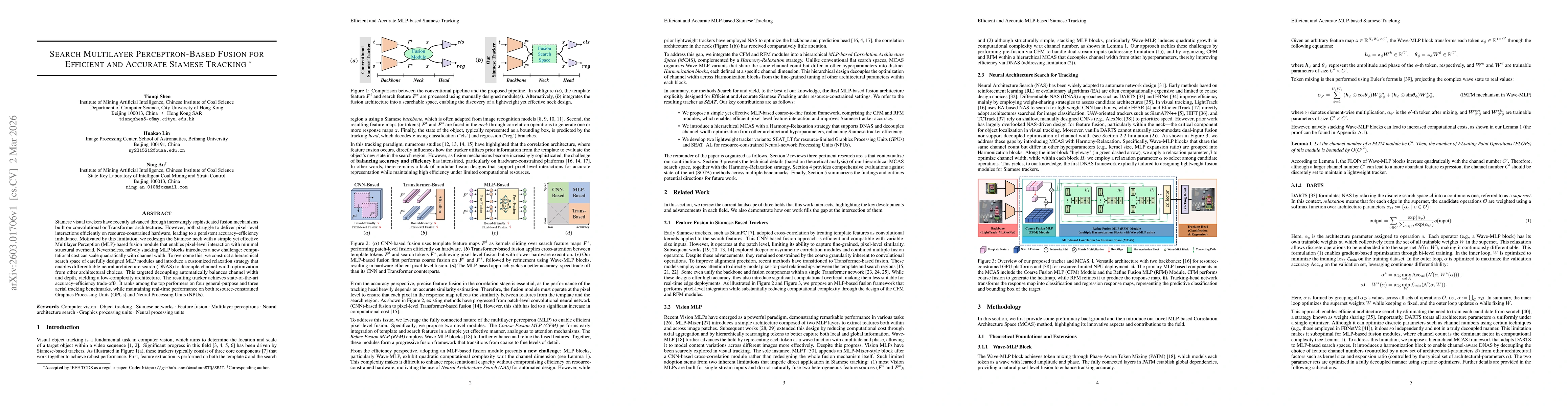 Thumbnail for Search Multilayer Perceptron-Based Fusion for Efficient and Accurate Siamese Tracking