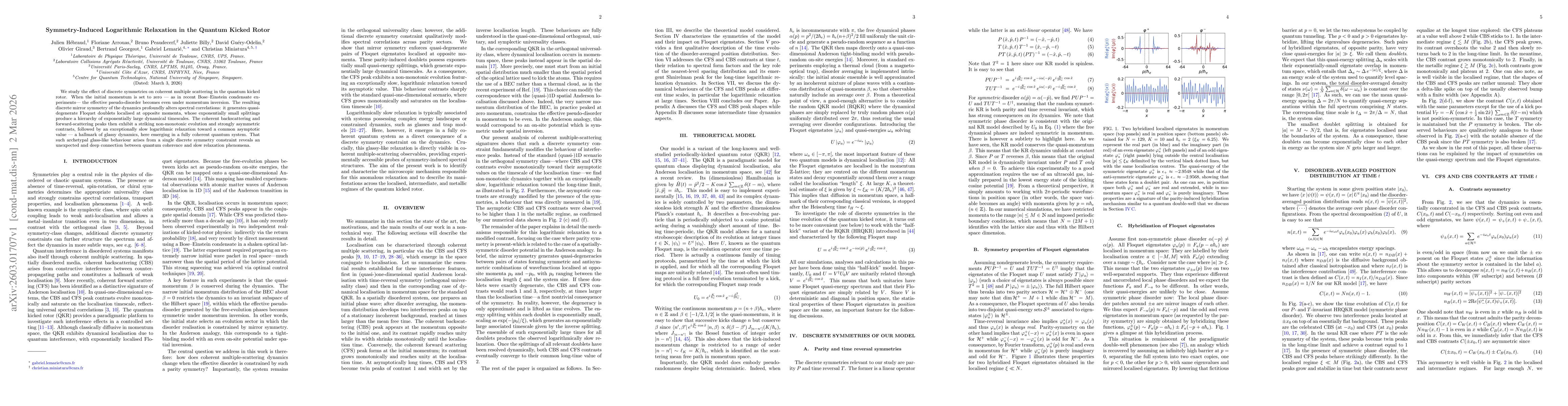 Thumbnail for Symmetry-Induced Logarithmic Relaxation in the Quantum Kicked Rotor