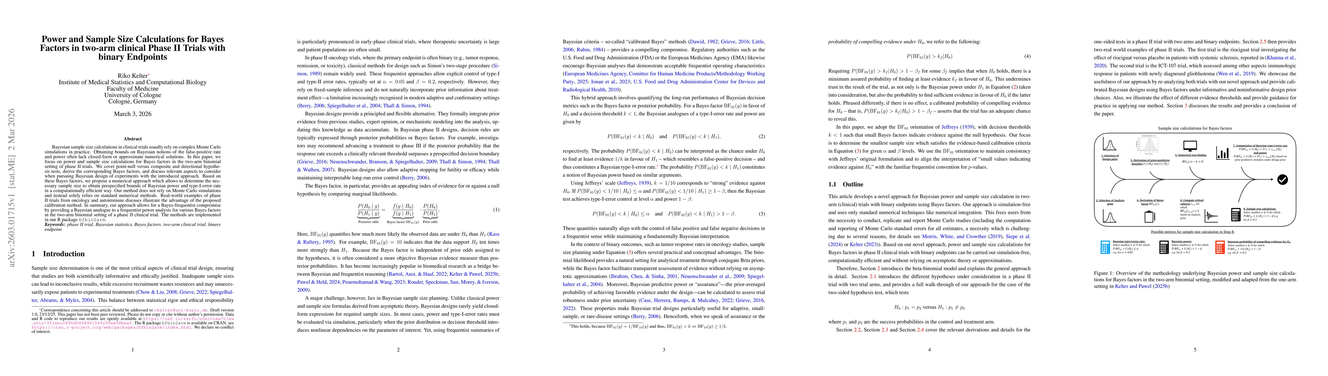 Thumbnail for Power and Sample Size Calculations for Bayes Factors in two-arm clinical Phase II Trials with binary Endpoints