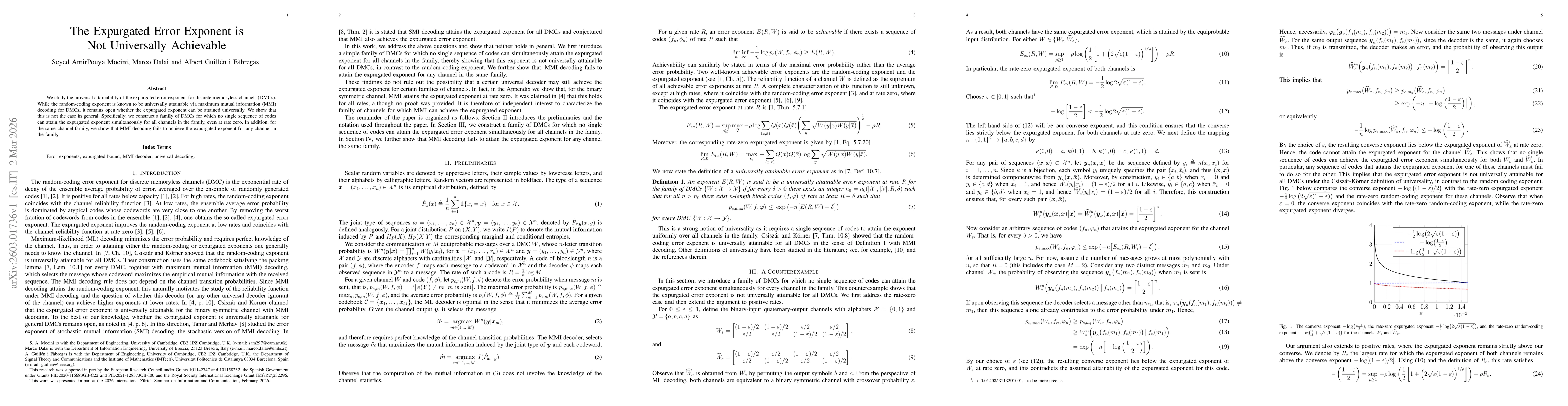 Thumbnail for The Expurgated Error Exponent is Not Universally Achievable