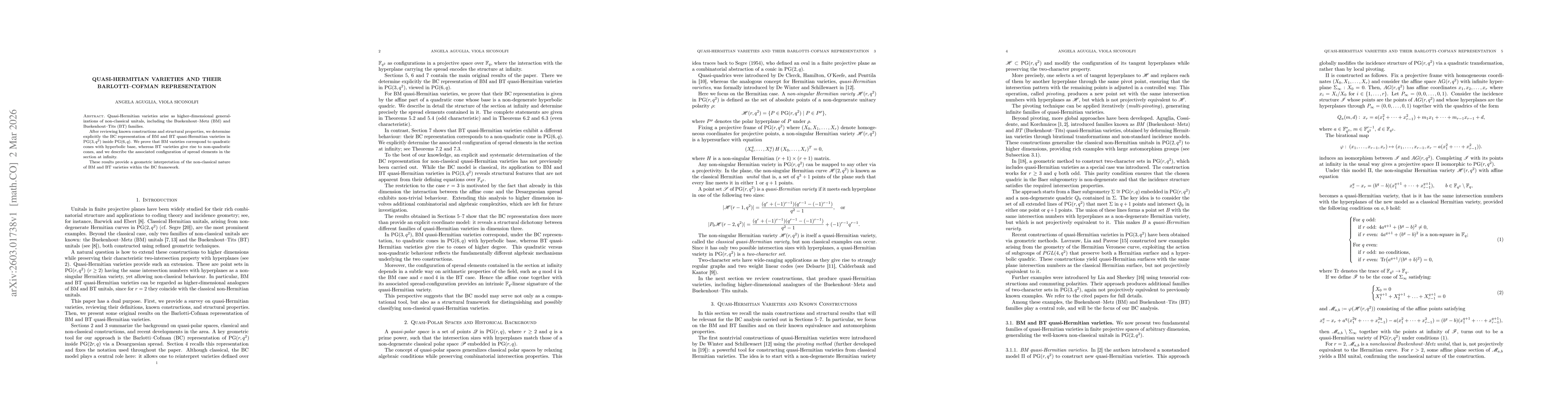 Thumbnail for Quasi-Hermitian Varieties and Their Barlotti--Cofman Representation