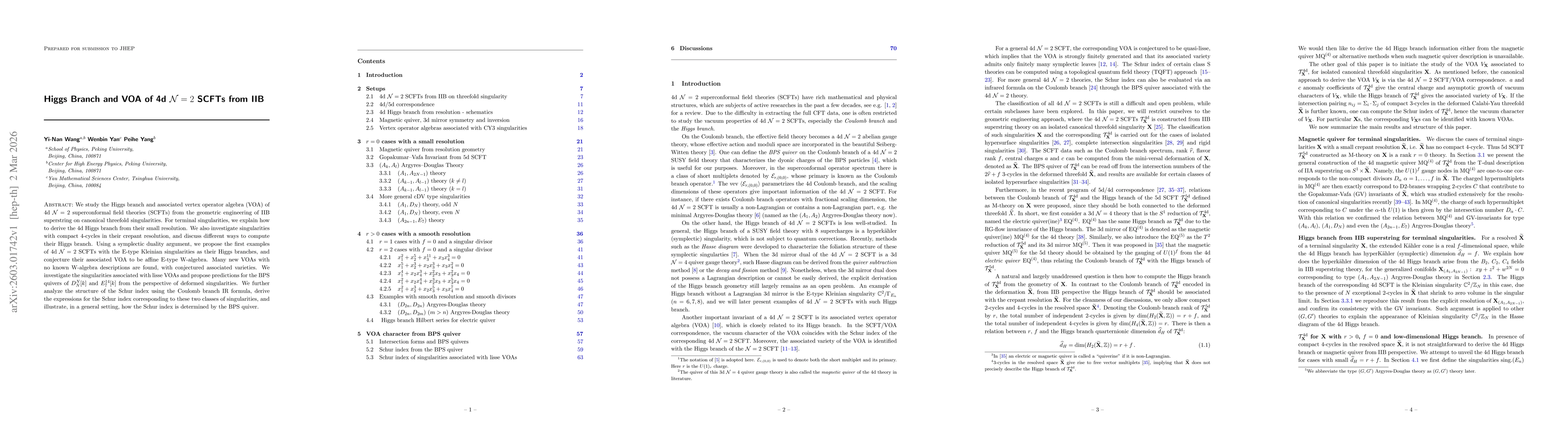Thumbnail for Higgs Branch and VOA of 4d $\mathcal{N}=2$ SCFTs from IIB