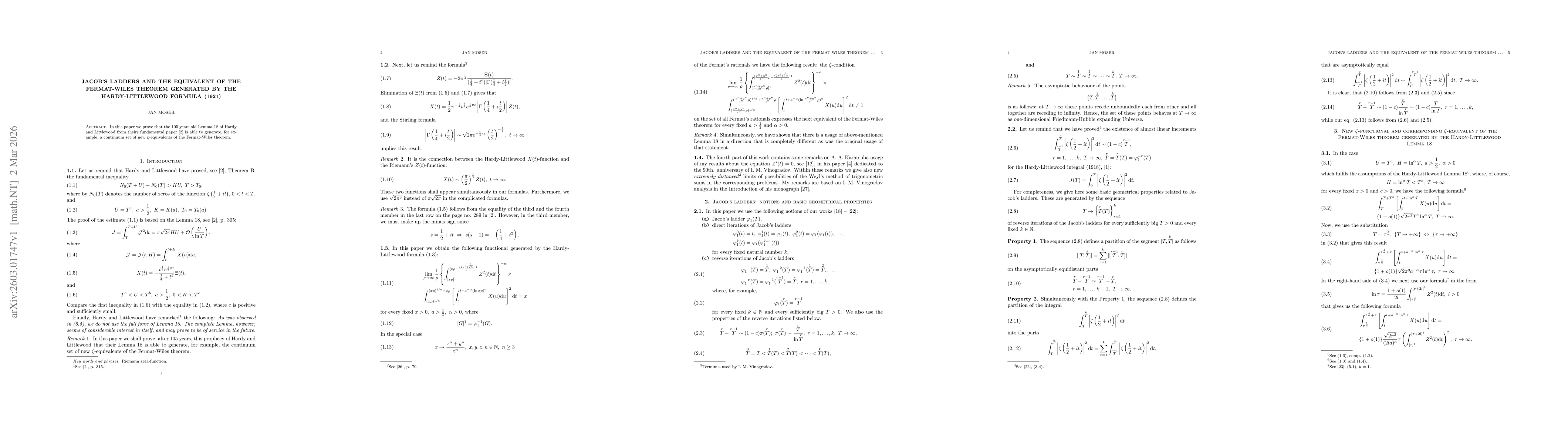 Thumbnail for Jacob's ladders and the equivalent of the Fermat-Wiles theorem generated by the Hardy-Littlewood formula (1921)