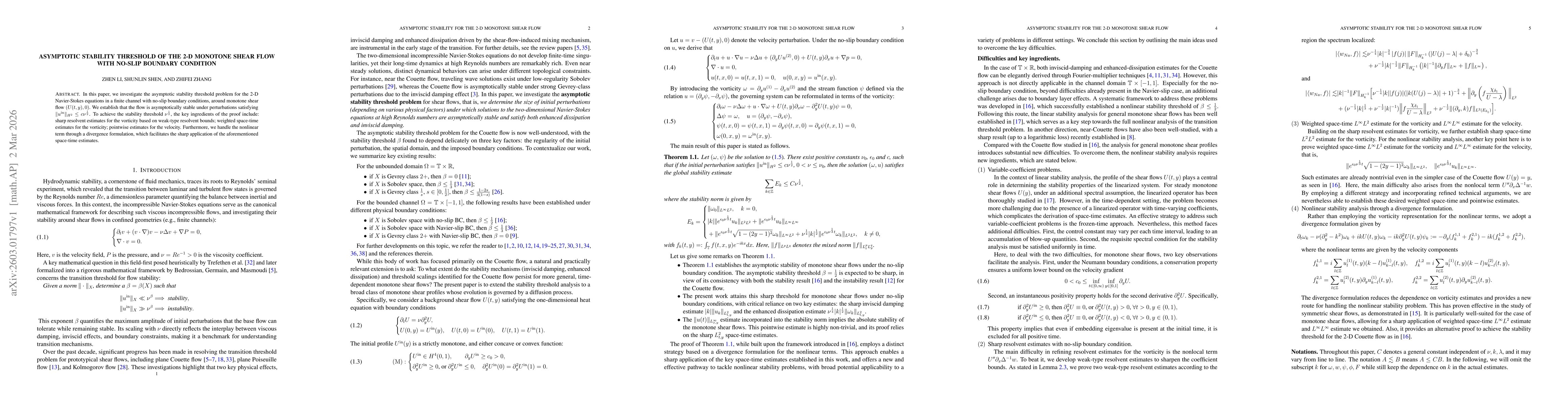 Thumbnail for Asymptotic stability threshold of the 2-D monotone shear flow with no-slip boundary condition