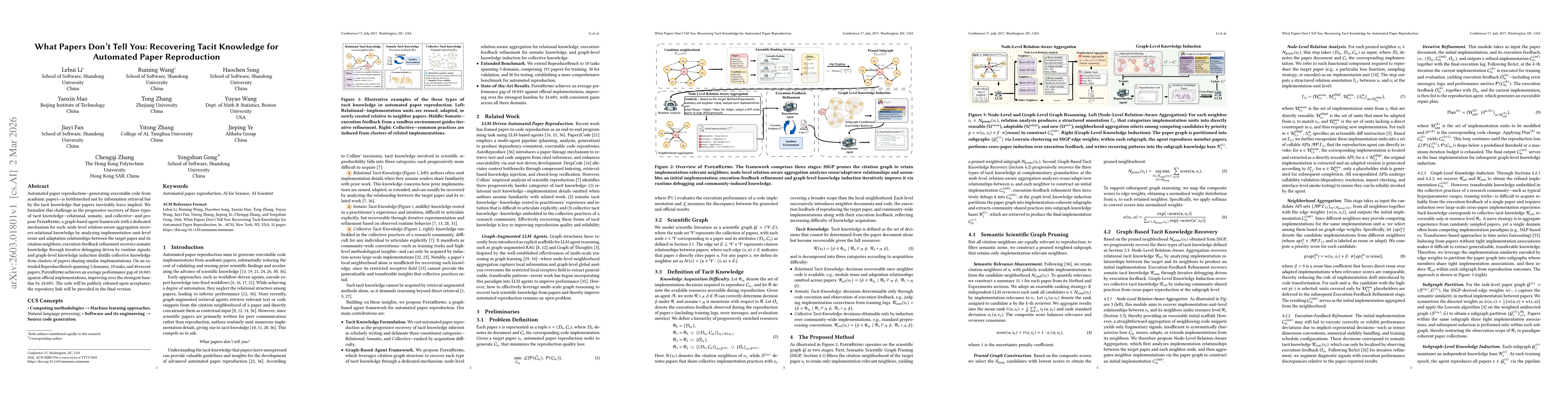 Thumbnail for What Papers Don't Tell You: Recovering Tacit Knowledge for Automated Paper Reproduction