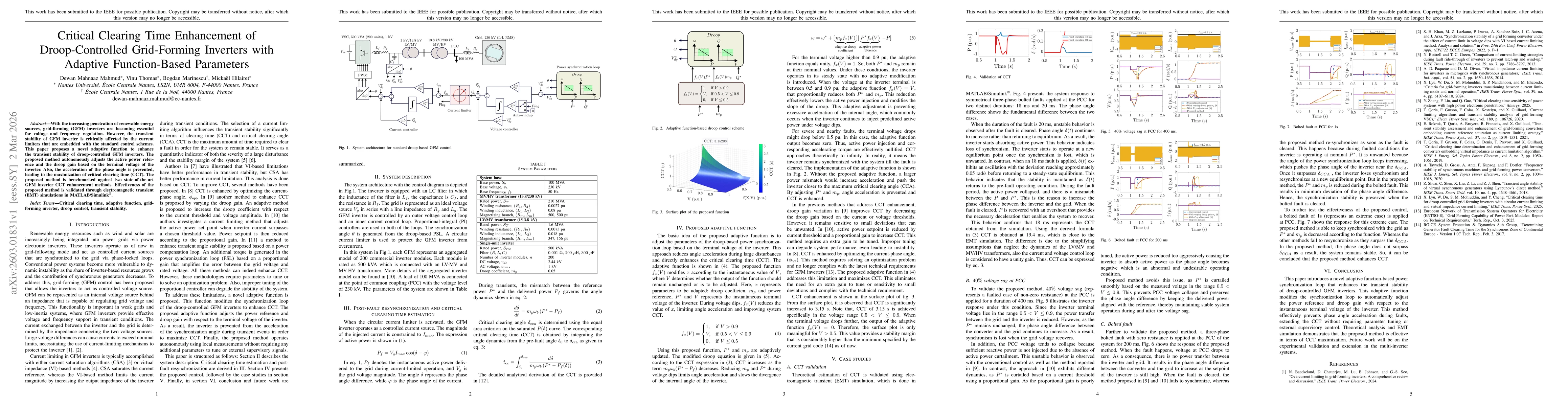 Thumbnail for Critical Clearing Time Enhancement of Droop-Controlled Grid-Forming Inverters with Adaptive Function-Based Parameters