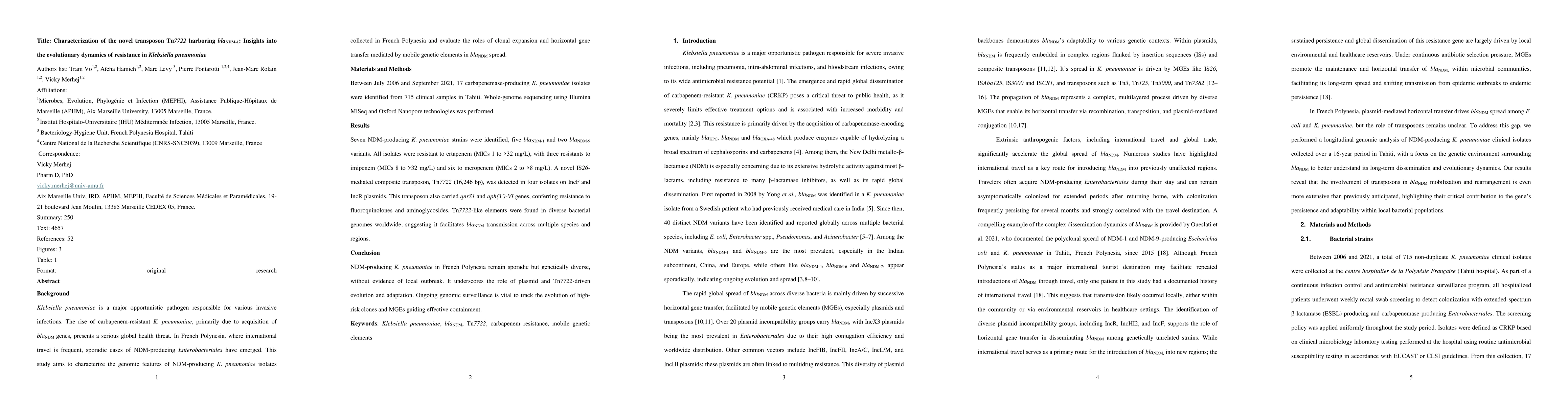 Thumbnail for Characterization of the novel transposon Tn7722 harboring bla NDM-1 : Insights into the evolutionary dynamics of resistance in Klebsiella pneumoniae