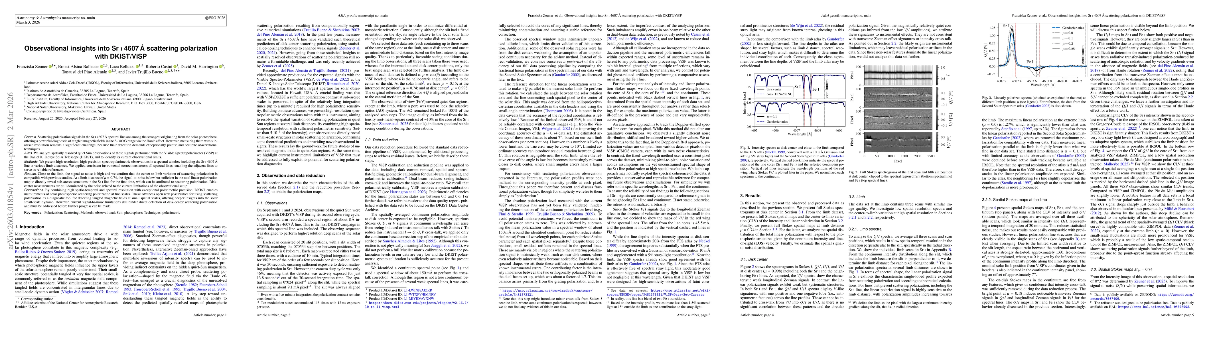 Thumbnail for Observational insights into Sr I 4607 Å scattering polarization with DKIST/ViSP