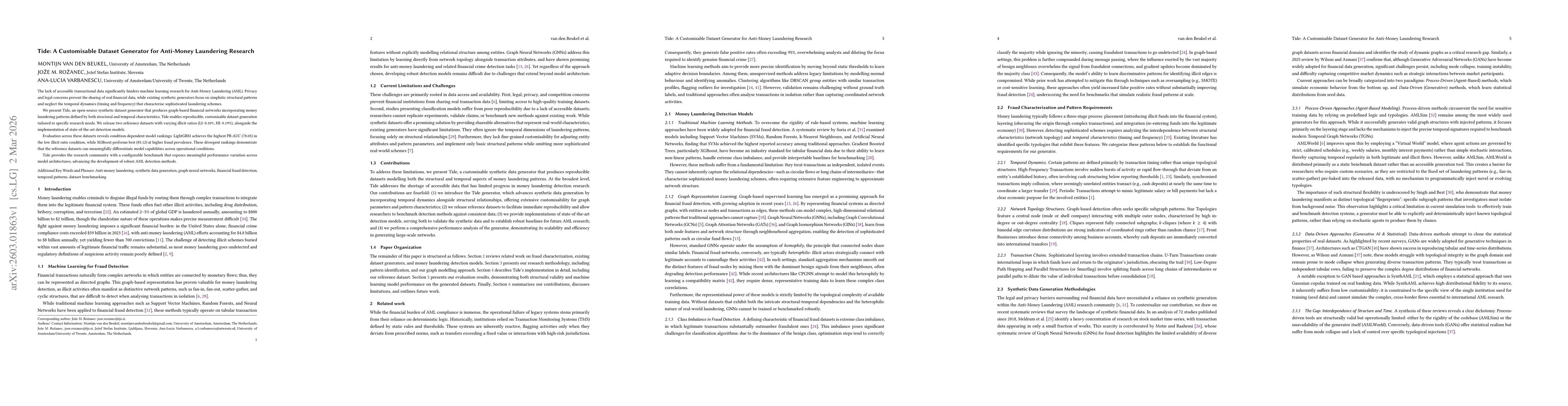 Thumbnail for Tide: A Customisable Dataset Generator for Anti-Money Laundering Research