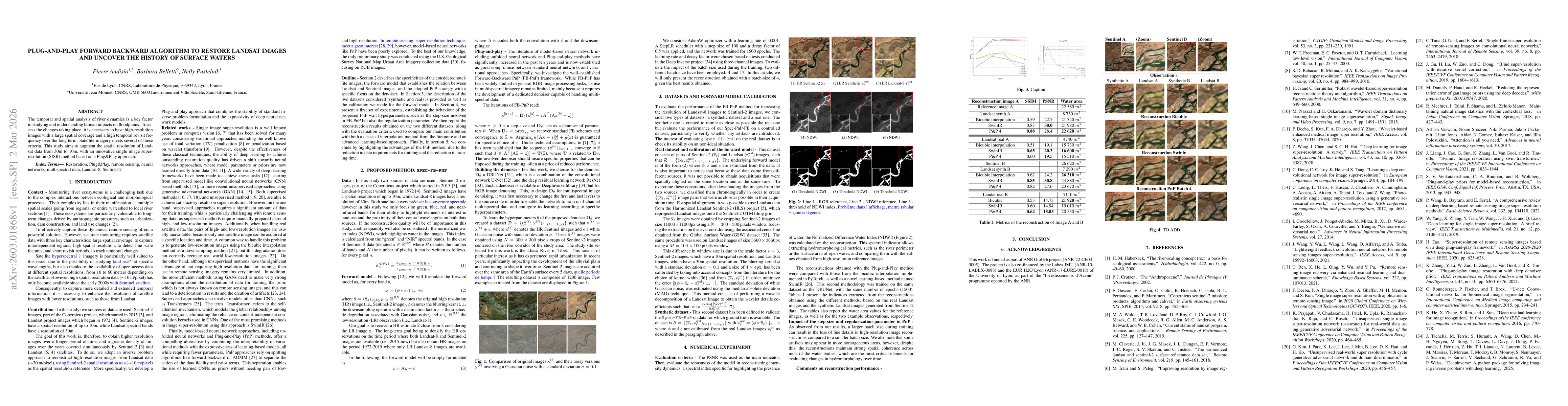 Thumbnail for Plug-and-play forward backward algorithm to restore Landsat images: A preliminary step to uncover the history of surface waters