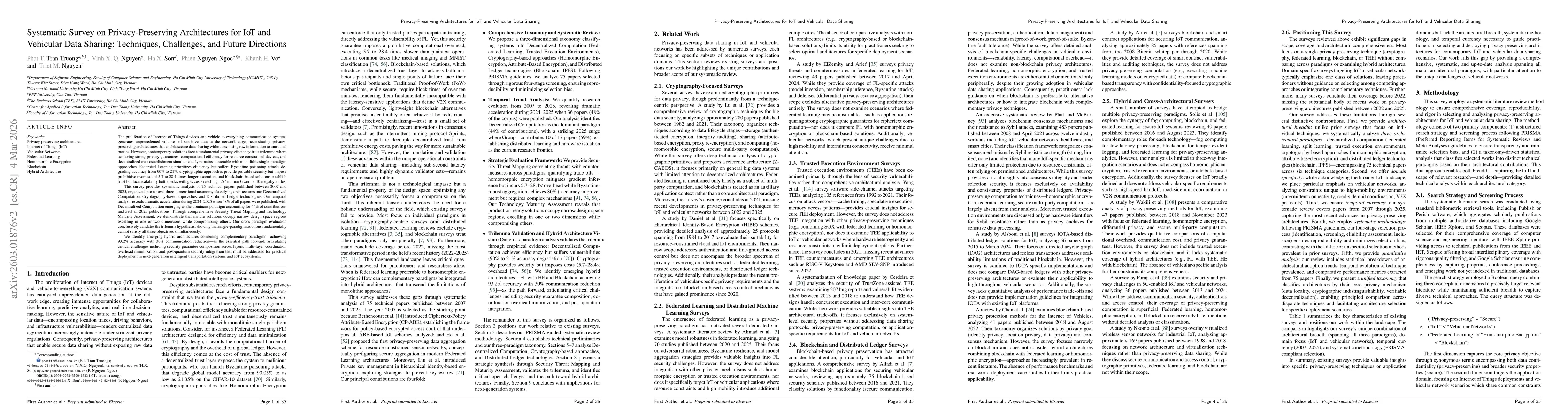 Thumbnail for Systematic Survey on Privacy-Preserving Architectures for IoT and Vehicular Data Sharing: Techniques, Challenges, and Future Directions
