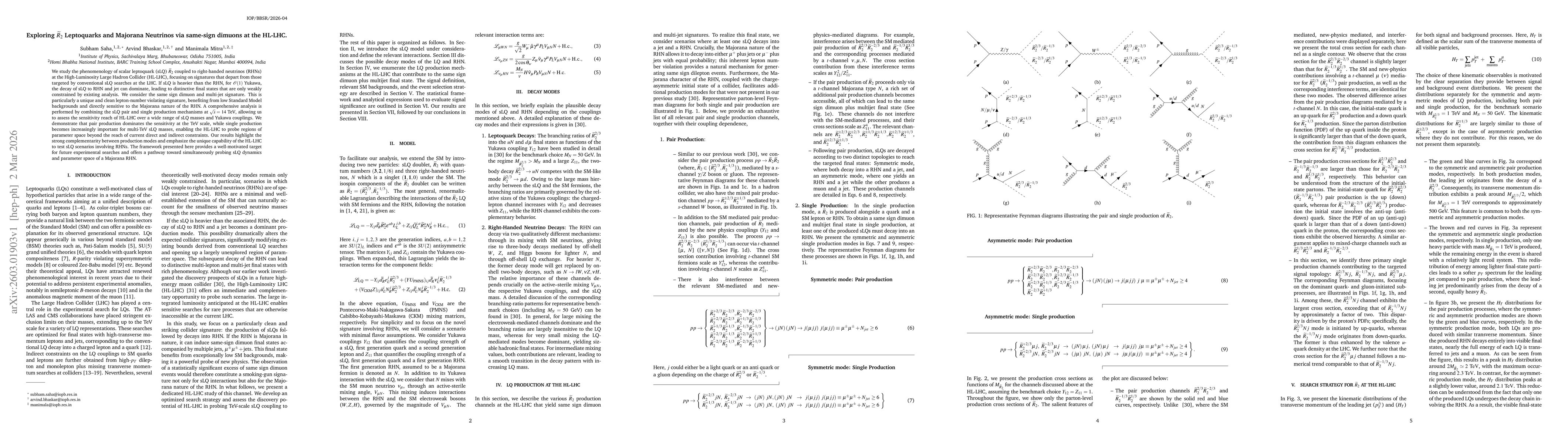 Thumbnail for Exploring $\widetilde{R}_2$ Leptoquarks and Majorana Neutrinos via same-sign dimuons at the HL-LHC